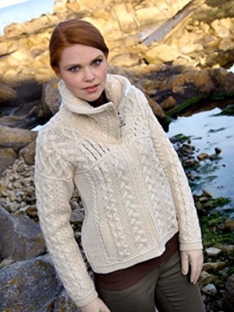 100% Merino Wolle Aran Crafts Damen Doppelkragen Reißverschluss Pullover, Natürliche Farbe (M) - 1