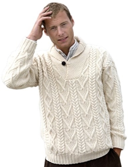 100% Merino Wolle Aran Pullover Umlegekragen, Natürliche (L) - 1