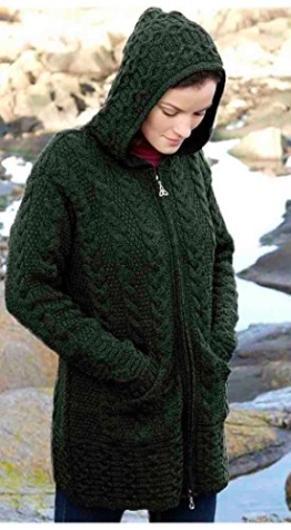 100% Merinowolle Aran Crafts Damen Zip Zig Zag Jacke grün… - 1