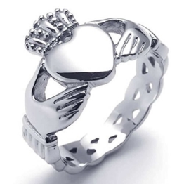 AnaZoz Edelstahl Ring Silber Irish Celtic Knot Claddagh Königliche König Kronen Liebe Herz Trauring für Damen und Herren - 1