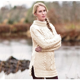 Aran Tunic Sweater With Vented Roll Neck Natural - 1