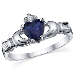 Damen Sterling Silber 925 Claddagh Ring Mit Blau Saphir Bequemlichkeit Passen,Größe 52 - 1