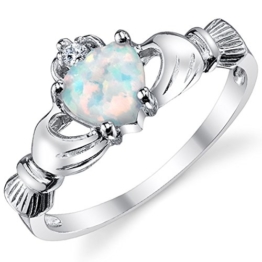 Damen Sterling Silber 925 Claddagh Ring Mit Opal Herz Bequemlichkeit Passen,Größe 52 - 1