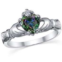 Damen Sterling Silber 925 Claddagh Ring Mit Regenbogen Topas Herz Zirkonia Bequemlichkeit Passen,Größe 59 - 1