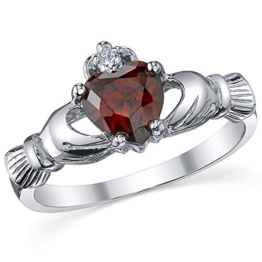 Damen Sterling Silber 925 Claddagh Ring Mit Rot Granat Herz Zirkonia Bequemlichkeit Passen,Größe 52 - 1