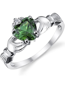 Damen Sterling Silber 925 Claddagh Ring Mit Smaragd herz Zirkonia Bequemlichkeit Passen,Größe 57 - 1