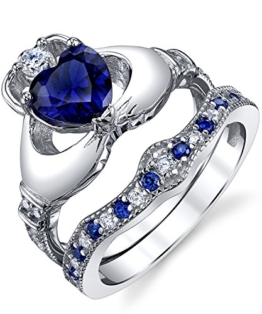 Damen Sterling Silber Claddagh Ring Set Mit Blau Saphir Und Blau herzförmige Zirkonia, Bequemlichkeit Passen Größe 54 - 1