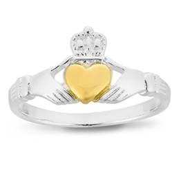 DTPsilver - Damen - Ring 925 Sterling Silber und Gelb Vergoldet Claddagh Herz - 1