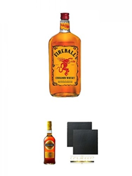 Fireball Whisky Zimt Likör Kanada 0,7 Liter + Irish Mist Whiskylikör 0,7 Liter + Schiefer Glasuntersetzer eckig ca. 9,5 cm Ø 2 Stück - 1