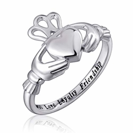 Flyow Fashion Jewelry 925 Sterling Silber Claddagh Ring Gravur Love Treue Freundschaft (54 (17.2)) - 1