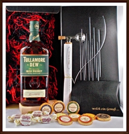 Geschenk Tullamore Dew Irish Whiskey + Flaschenportionierer + 10 Edel Schokoladen von DreiMeister & DaJa + 4 Whisky Fudge, kostenloser Versand - 1