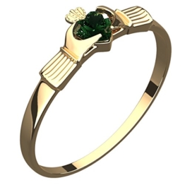 GWG® 18K vergoldeter Sterlingsilber Claddagh Ring mit herzförmigem Smaragdgrünem Zirkon Stein unter Krone für Frauen – 7 - 1
