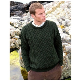 Herren Merinowolle Aran Sweater grün M - 1