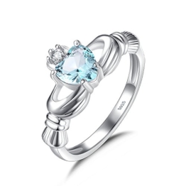 Herz Blau Kristall Zirkonia 925 Sterling Silber Claddagh Ring für Frauen mit herzförmigem Stein Damen Irische Schmuck - 1