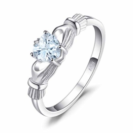 JewelryPalace Herz 0.5ct Irische keltische Claddagh Natürliche Aquamarin Geburtsstein Ringe Vertrauensring 925 Sterling Silber Gr??e 46 to 62 - 1