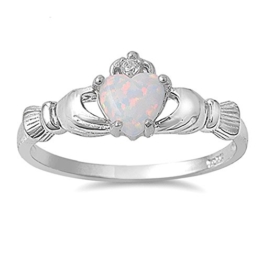 kleine Schätze - Damen-Ring / Verlobungsring Claddagh - 925 Sterlingsilber - weiß Opal - 1