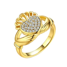 KnSam Damen-Ring Set 18k Gold Vergoldet Claddagh Ring Zirkonia Eheringe Goldringe Hochzeit für Frauen Größe 57 (18.1) - 1