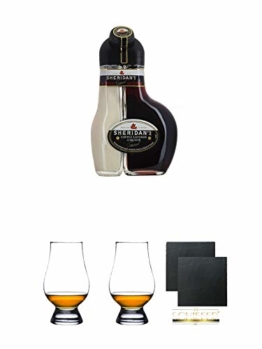 Sheridan's Coffee Irish Likör 0,5 Liter + The Glencairn Glass Whisky Glas Stölzle 1 Stück + The Glencairn Glass Whisky Glas Stölzle 1 Stück + Schiefer Glasuntersetzer eckig ca. 9,5 cm Ø 2 Stück - 1