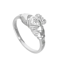 Sterlingsilber & Klar CZ Kristall April Geburtsstein Claddagh Ring Größe 63 (Erhältlich 48 - 63) - 1