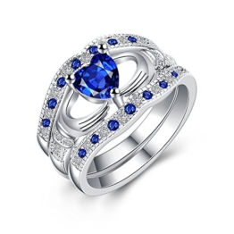 Uloveido irischer Claddagh Freundschafts-Ring-weißes Gold überzogene Blaue Herz-Liebes-Knoten-halbe Ewigkeits-Ring, Ring-Geschenk der Mutter für Mutter HR314-9 - 1