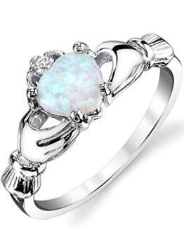 Ultimate Metals Co.® Damen Sterling Silber Claddagh Ring 925 mit blau opal herz,Bequemlichkeit Passen,Größe 54 - 1