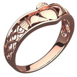 UPCO Jewellery 18K Roségold vergoldet, irische Claddagh Wunschknochen Bandring mit Trinitäts Knoten Design, Symbolisiert Liebe, Loyalität und Freundschaft – 7 - 1